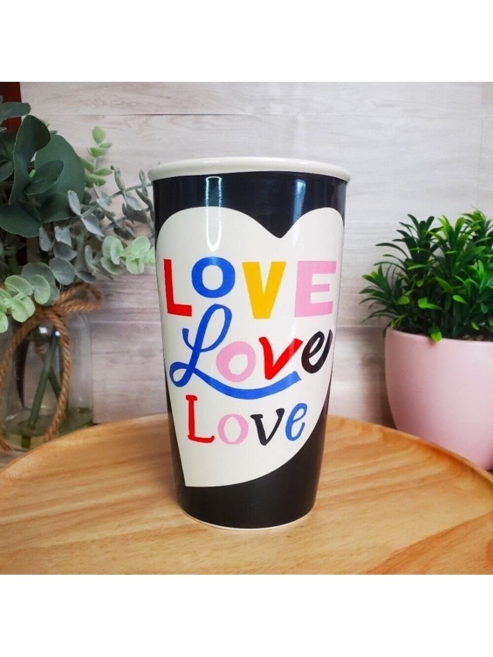 Starbucks Black Colorful Love Ceramic Double Wall Tumbler *
